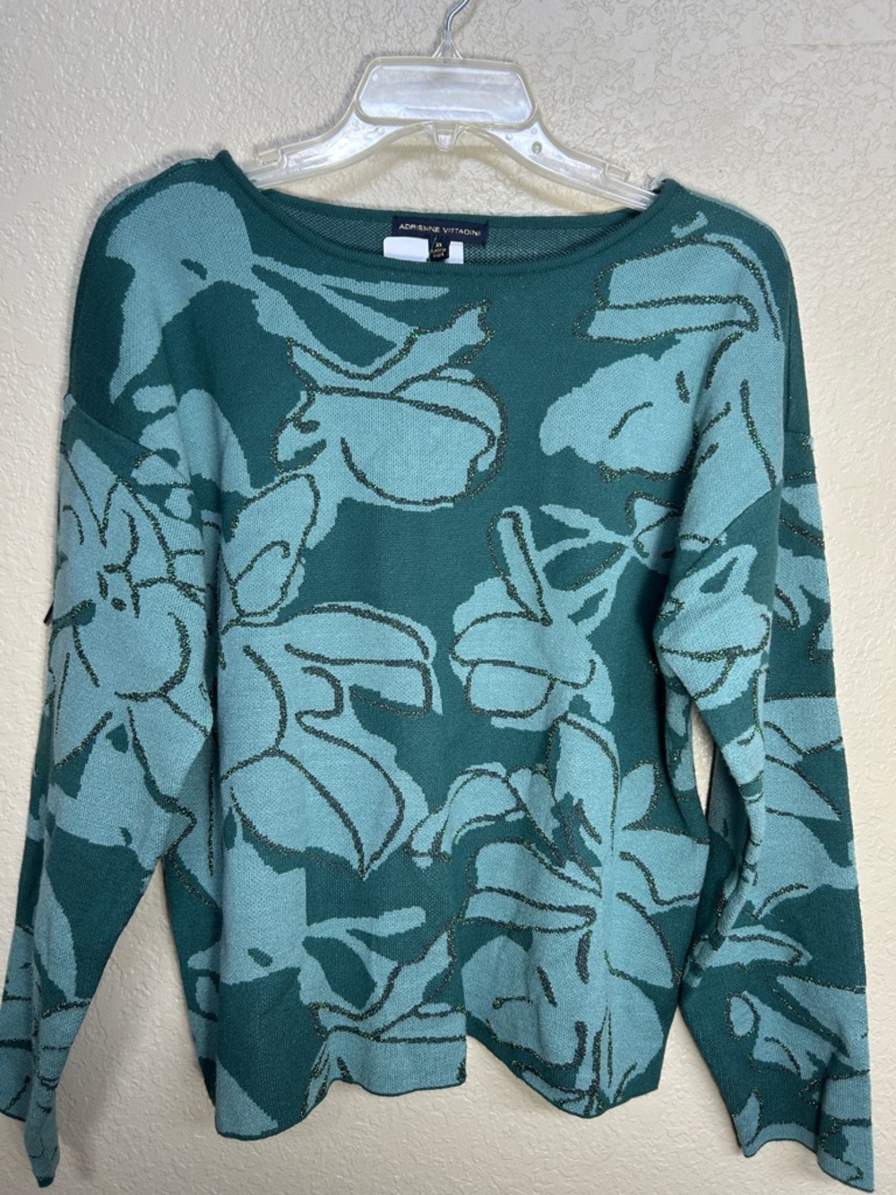 ADRIENNE VITTADINI Floral Abstract Print Sparkly Premium Fabric Boat Neck top